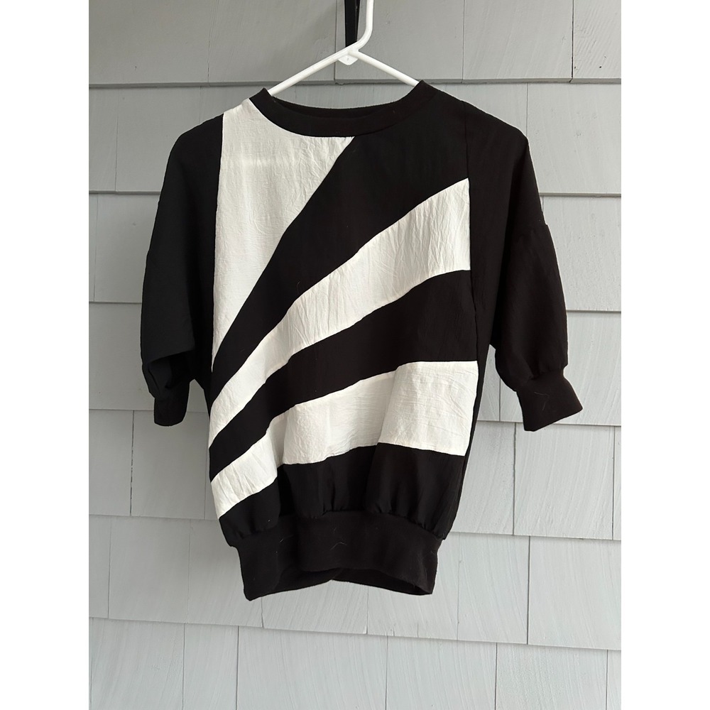 Vintage Cortiva USA Abstract Colorblock Blouse Dolman Batwing Top Small 90s